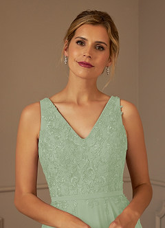 Azazie Joules vestidos de madre de la novia Vestido de Salvia Polvorienta de Gasa de Corte En A con Lentejuela image6