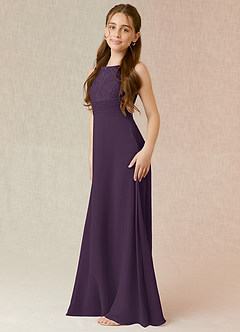 Azazie Snow Junior Plum A-Line Lace Chiffon Dress image3
