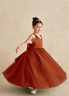 Azazie Peanut Flower Girl Dresses Paprika A-Line Strap Tulle Dress image5