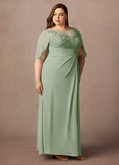 Azazie Hera vestidos de madre de la novia Vestido de Salvia Polvorienta de Gasa de Corte En A con Capa de encaje image10