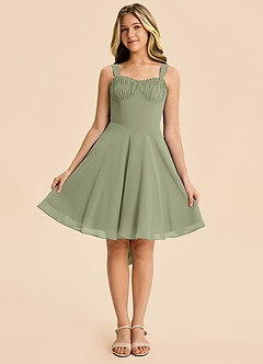 Azazie Arie Junior Pistachio A-Line Ruched Chiffon Dress image6