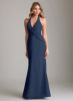 Azazie Valerie Bridesmaid Dresses Dark Navy Mermaid Pleated Chiffon Dress image1