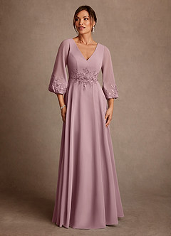 Azazie Yorba Klänningar till brudens mor Klä A-Line i Chiffong Spets Dammig Ros image1