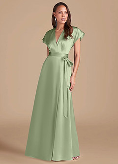 Azazie Nico Vestidos de damas de honor Vestido de Salvia Polvorienta de Satén Metálico de Corte en A con Plisado image1