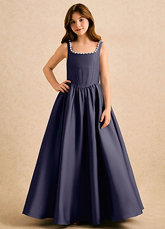Azazie Enid Girls Formal Sukienki dla dziewczynek sypiących kwiaty Linia A Zroszony Satyna elastyczna Długość podłogi Sukienka image4