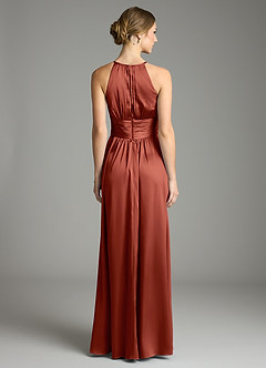 Azazie Bonnie Bridesmaid Dresses Terracotta A-Line Pleated Stretch Satin Dress image5