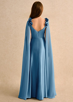 Azazie Rosita Girls Formal vestidos de niña de las flores Vestido de Azul Acero de Satin Mate de Corte en A con Plisado image2