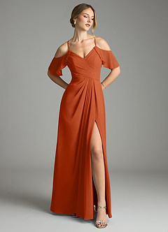 Azazie Dakota Bridesmaid Dresses Burnt Orange A-Line V-Neck Pleated Chiffon Dress image1