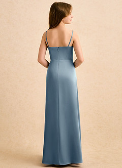 Azazie Shira Girls Formal Flower Girl Dresses Dusty Blue A-Line Pleated Stretch Satin Dress image2
