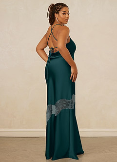 Christian Siriano Bridal for Azazie 1012 Bridesmaid Dresses Pine Sheath Lace Stretch Satin Dress image14