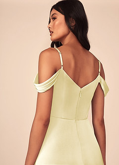 Azazie Ocean Abiti da Damigella Abito A-Line in Raso Elasticizzato con Scollo a V a Pieghe Sorbetto Al Limone image5