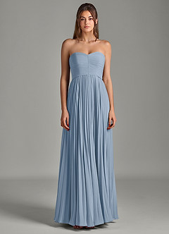 Azazie Chiana Vestidos de damas de honor Vestido de Azul Polvoriento de Gasa de Corte en A con Sin tirantes image4