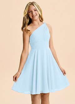 Azazie Charlize Junior Sky Blue A-Line Pleated Chiffon Dress image5