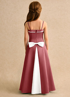 Azazie Izel Girls Formal Flower Girl Dresses Ivory Antique Rose A-Line Pleated Matte Satin Dress image4