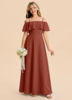 Azazie Maggie Junior Auburn A-Line Off the Shoulder Chiffon Dress image5