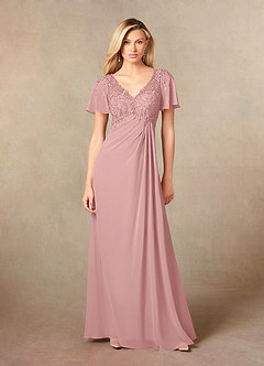 Azazie Holga Final Sale Dusty Rose A-Line V-Neck Lace Chiffon Dress image3
