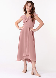 Azazie Posie Junior Dusty Rose A-Line Ruched Chiffon Dress image1