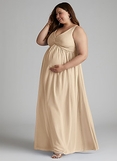 Azazie Yetta Maternity Bridesmaid Dresses A-Line V-Neck Gathered Chiffon Floor-Length Dress image10