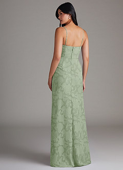 Azazie Maci Bridesmaid Dresses Dusty Sage Sheath Pleated Floral Burnout Dress image2