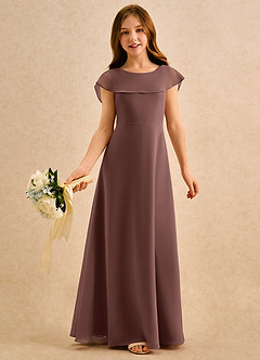 Azazie Kittie Girls Formal Robe Demoiselle D'honneur Fillette Robe Trapèze en Mousseline de soie Expresso image1