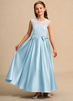 Azazie Candy Girl Flower Girl Dresses Sky Blue Ball-Gown Bow Matte Satin Dress image4