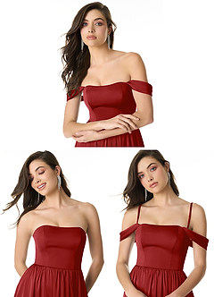 Azazie Morana Bridesmaid Dresses Pomegranate A-Line Off the Shoulder Stretch Satin Convertible Dress image10