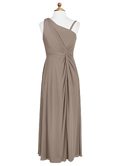Azazie Brooke Junior Taupe A-Line Pleated Mesh Dress image5