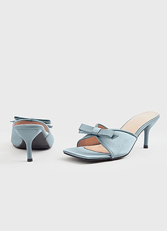 front Matching Color Metallic Satin Bow Kitten Heels