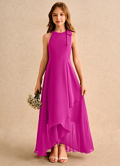 Azazie Boop Girls Formal Flower Girl Dresses Fuchsia A-Line Bow Chiffon Dress image1