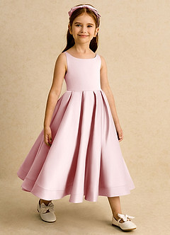 Azazie Babs Flower Girl Dresses Powder Pink Ball-Gown Pleated Matte Satin Dress image4
