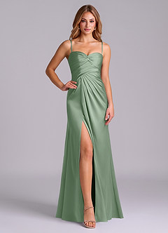 Azazie Sabrine Final Sale Matcha A-Line Sweetheart Neckline Stretch Satin Dress image5