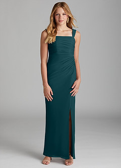 Azazie Jesaphine Junior Pistachio Sheath Pleated Mesh Dress image3