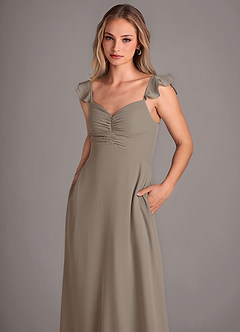 Azazie Kaylyn Bridesmaid Dresses Taupe A-Line Ruched Chiffon Dress image2