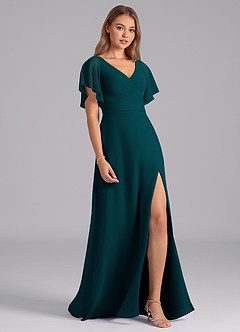 Azazie Ambrosia Robes de demoiselle d'honneur Robe Trapèze en Mousseline de soie Plissée Vert Pin image5