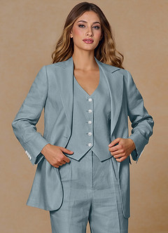 front Belicia Dusty Blue 100% Linen Blazer