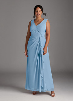 Azazie Manuella Mère de la mariée Robes Robe Trapèze en Mousseline de soie Col V plissé Poudre Bleue image11