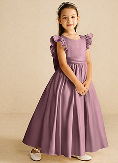 Azazie Piglette Flower Girl Dresses Vintage Mauve A-Line Bow Matte Satin Dress image5