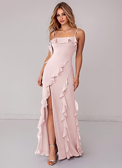 Azazie Malia Bridesmaid Dresses Blushing Pink Sheath Ruched Chiffon Dress image3