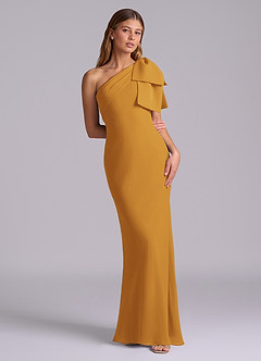 Azazie Yuanna Bridesmaid Dresses Butterscotch Mermaid One Shoulder Chiffon Dress image3