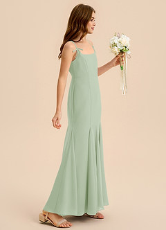 Azazie Evey Junior Vestido de Salvia Polvorienta de Gasa de Corte Sirena con Plisado image5