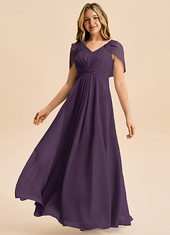 Azazie Emma Junior Robe Trapèze en Mousseline de soie Plissée Prune image4