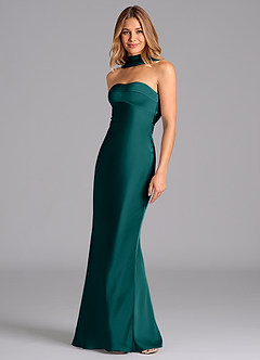 Azazie Lusinda Bridesmaid Dresses Peacock Mermaid Strapless Stretch Satin Dress image1