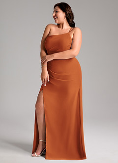 Azazie Eren Bridesmaid Dresses Cinnamon Sheath One Shoulder Chiffon Dress image11