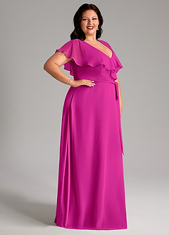 Azazie Lainey Bridesmaid Dresses Fuchsia A-Line with Pockets Chiffon Dress image12
