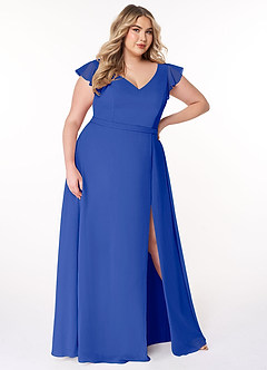 Azazie Claudine Final Sale Royal Blue A-Line Flutter Sleeve Chiffon Dress image10