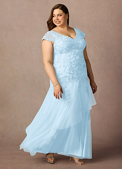 Azazie Romy Mother of the Bride Dresses Sky Blue Mermaid V-Neck Sequins Tulle Dress image10
