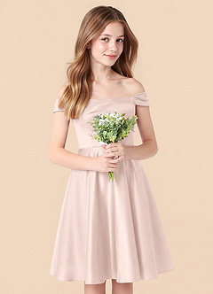 Azazie Amira Junior Blushing Pink A-Line Pleated Stretch Satin Dress image5