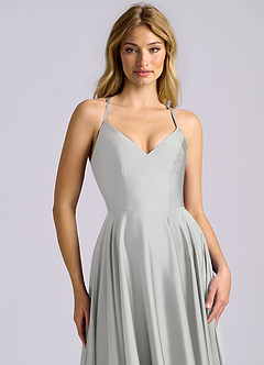 Azazie Truce Brautjungfernkleider A-Linie Stretch-Satin Kleid Silber image7