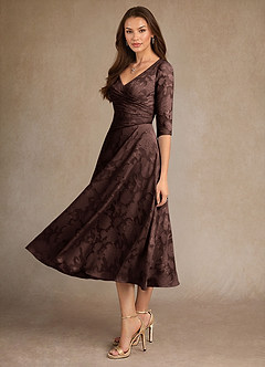 Azazie Durant Mother of the Bride Dresses Ganache A-Line Pleated Floral Burnout Dress image1