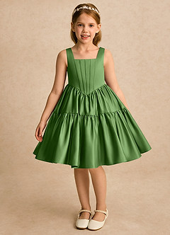 Azazie Myla Flower Girl Dresses Basil A-Line Pleated Matte Satin Dress image3
